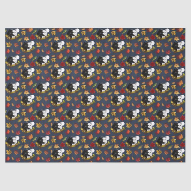 Black White Wolves Moonlight Autumn Leaves Tissue Paper (Front)