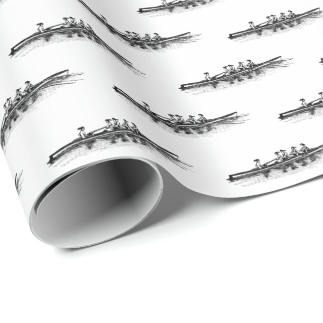Black White Women Rowing Rowers Crew Team Sports Wrapping Paper (Roll Corner)