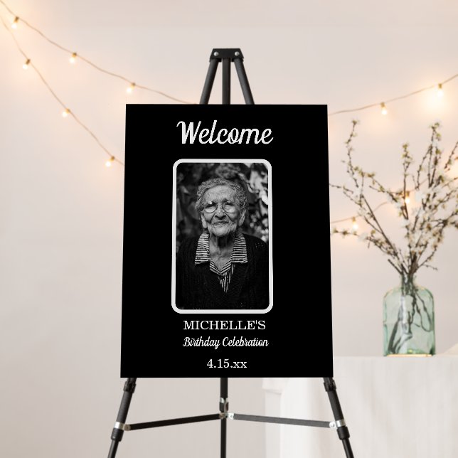 Black White Women's Photo Birthday Foam Board (In Situ (Stand))