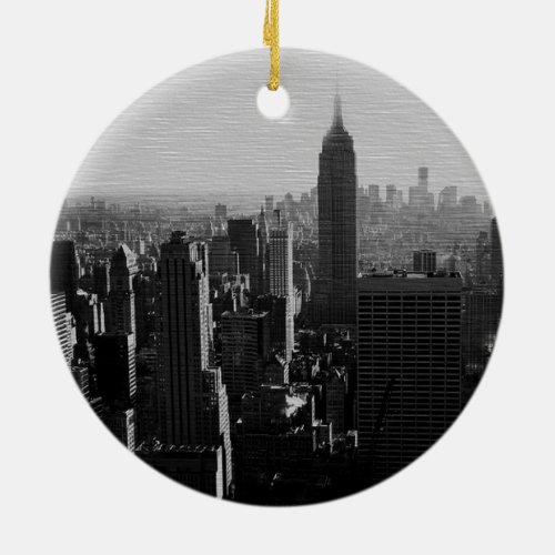 Black  White Wood Effect NYC Christmas Ornament