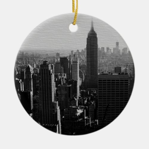 Black  White Wood Effect NYC Christmas Ornament