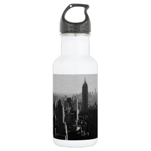 Black & White Wood Effect NYC Stainless Steel Water Bottle