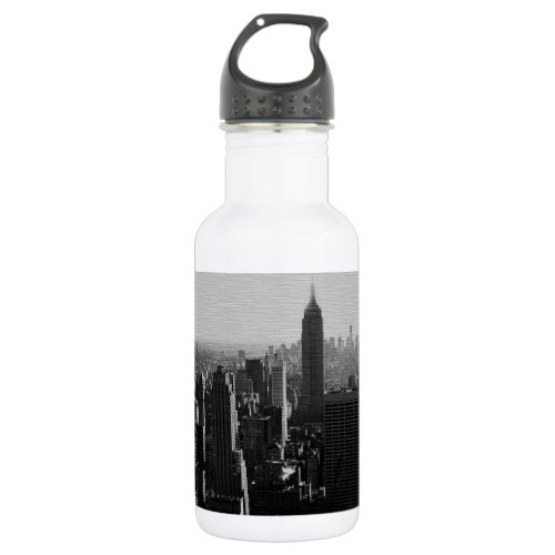 Black  White Wood Effect NYC Stainless Steel Water Bottle