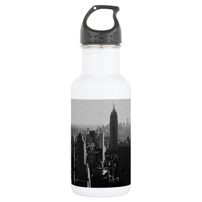 Black & White Wood Effect NYC Stainless Steel Water Bottle (Front)