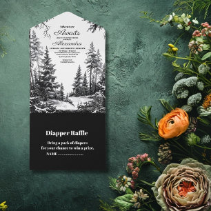 Black White Woodland Adventure Baby Shower All In One Invitation