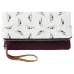 Black & White Woodpecker Birds Pattern Vintage Art Clutch