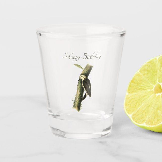 Black & White Woodpecker Shot Glass (Front)