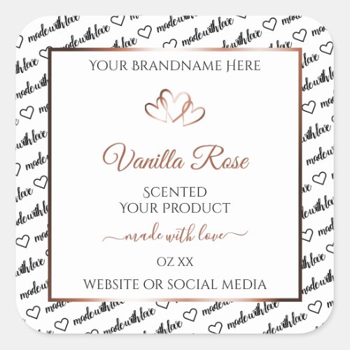 Black White Word Art Product Label Rose Gold Heart