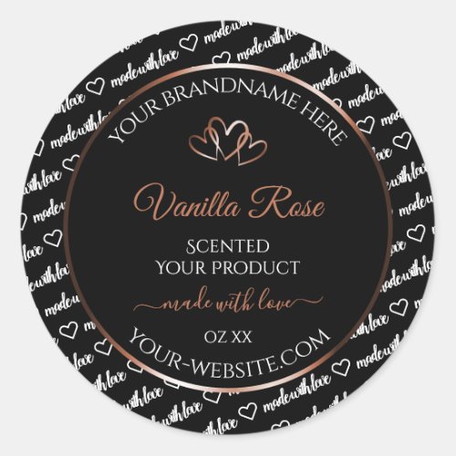 Black White Word Art Product Label Rosegold Hearts