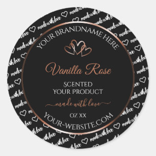 Black White Word Art Product Label Rosegold Hearts
