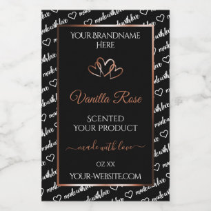 Black White Word Art Product Label Rosegold Hearts