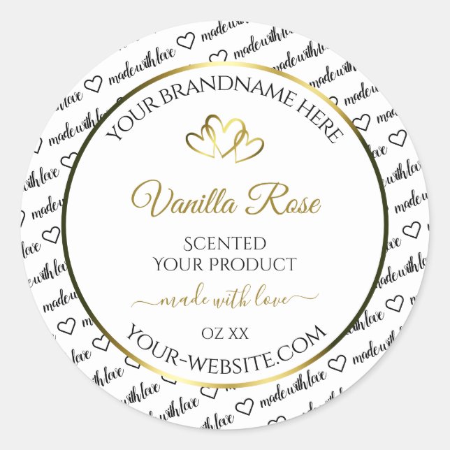Black White Word Cloud Product Label Golden Hearts (Front)