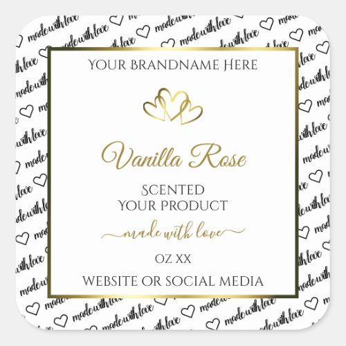 Black White Word Cloud Product Label Golden Hearts