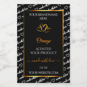 Black White Word Cloud Product Label Orange Hearts