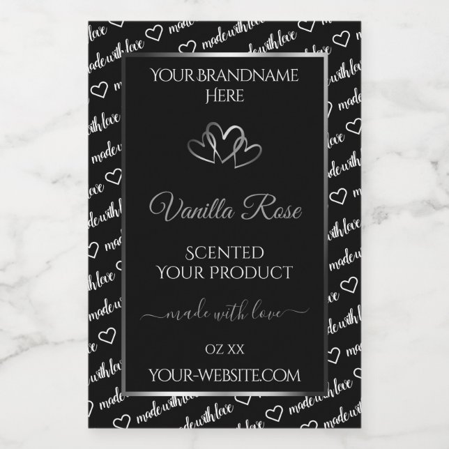Black White Word Cloud Product Label Silver Hearts (Single Label)