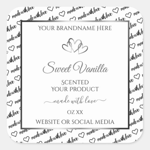 Black White Word Cloud Product Label Silver Hearts