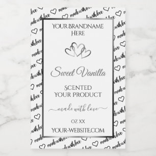 Black White Word Cloud Product Label Silver Hearts