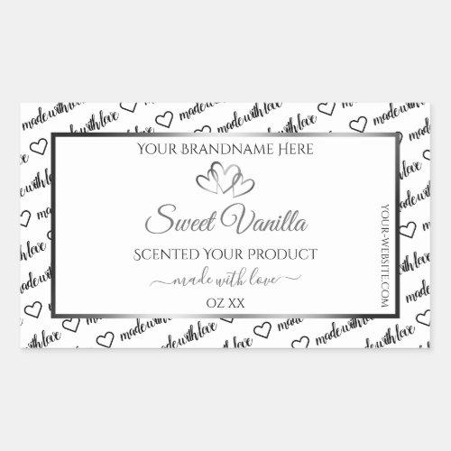 Black White Word Cloud Product Label Silver Hearts