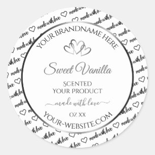 Black White Word Cloud Product Label Silver Hearts