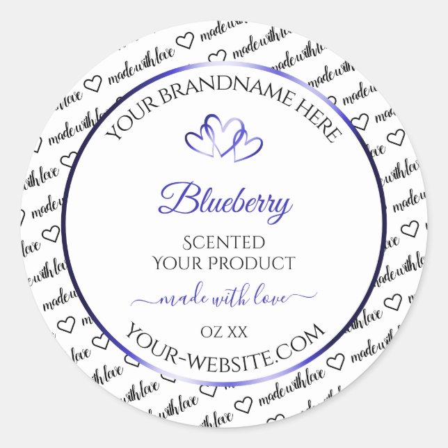 Black White Word Cloud Product Labels Blue Hearts (Front)