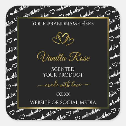 Black White Word Cloud Product Labels Gold Hearts