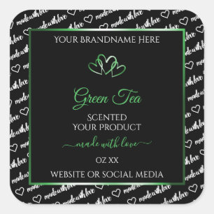 Black White Word Cloud Product Labels Green Hearts