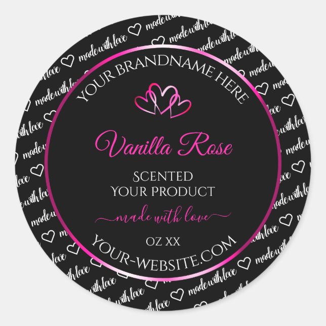 Black White Word Cloud Product Labels Pink Hearts (Front)