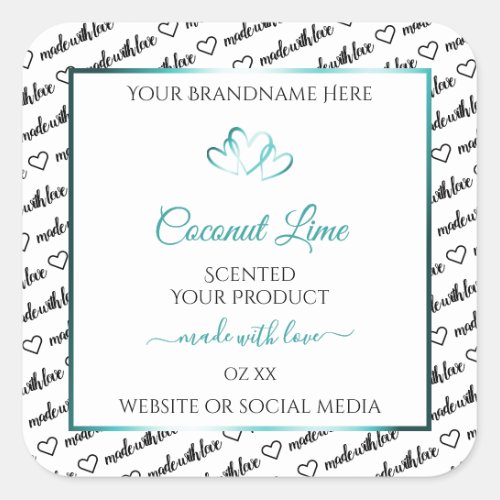 Black White Word Cloud Product Labels Teal Hearts