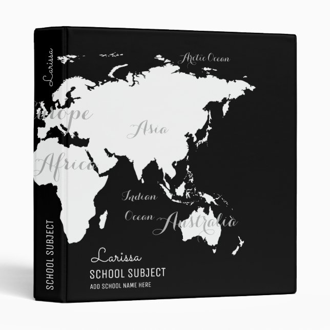 black&white world map binder for geography lessons (Front/Spine)