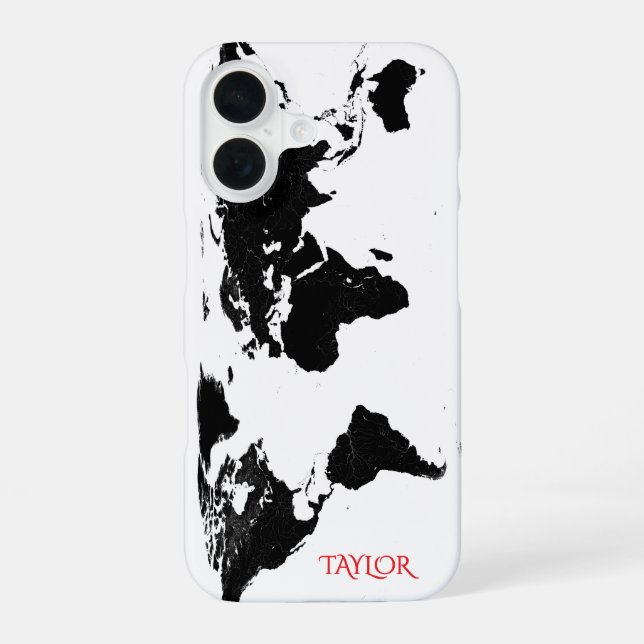 Black & White World Map – Personalized iPhone Case (Back)