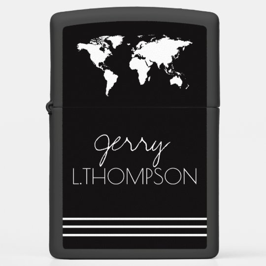 black white world map zippo lighter