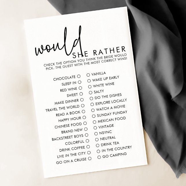 Black & White Would She Rather Bridal Shower Game (Creator Uploaded)
