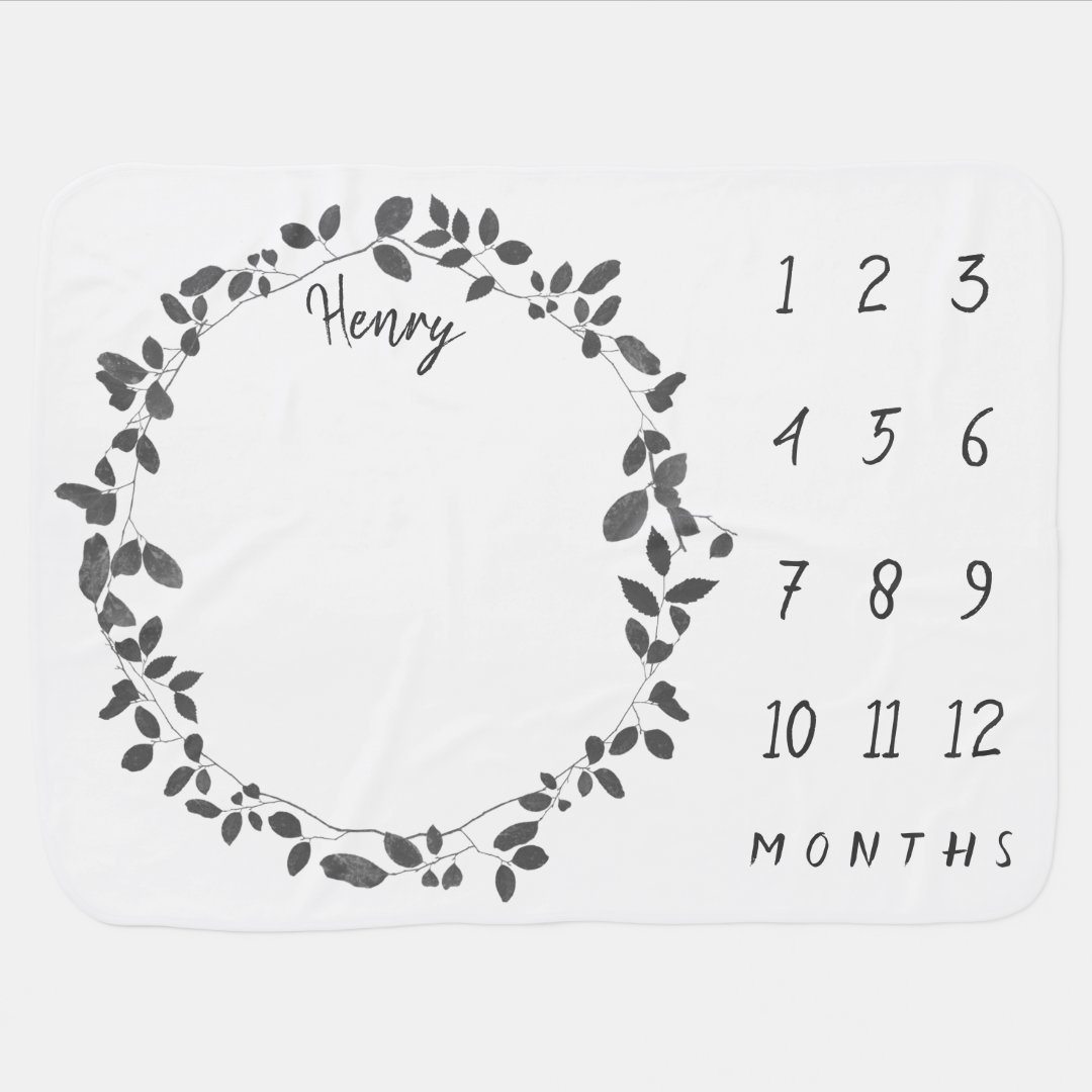 Black + White Wreath Baby Milestone Blanket Zazzle