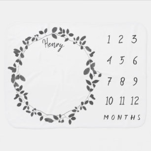 Black + White Wreath Baby Milestone Blanket