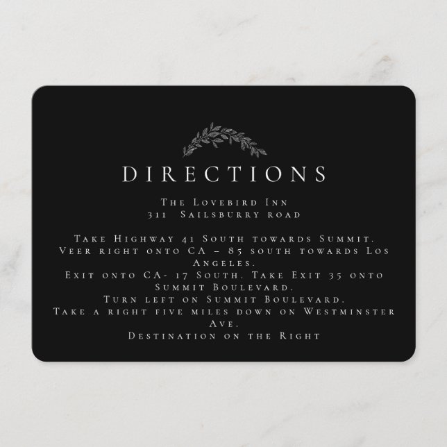 Black White Wreath Monogram Wedding Directions Enclosure Card (Front)