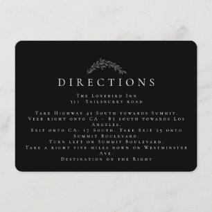 Black White Wreath Monogram Wedding Directions Enclosure Card