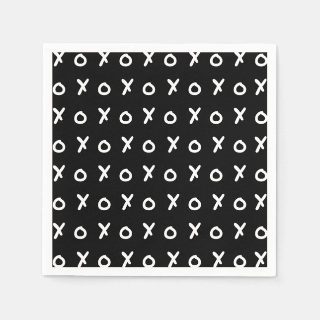 Black & White X O XO XO's Trendy Cute Napkins (Front)