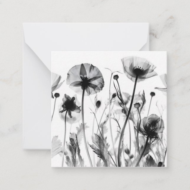 Black & White X-Ray Wildflowers Note Card (Front)