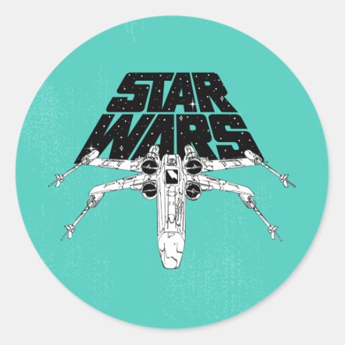 Black  White X_Wing Star Wars Space Logo Classic Round Sticker