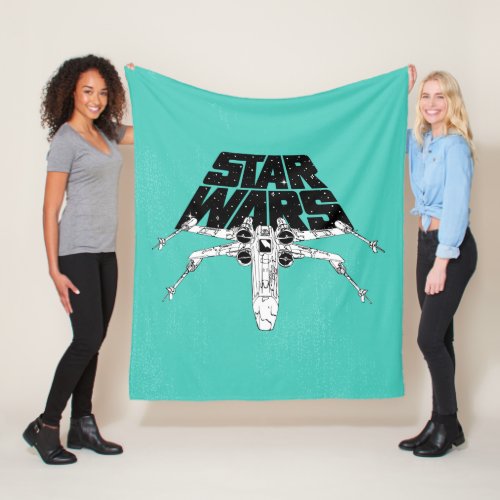 Black  White X_Wing Star Wars Space Logo Fleece Blanket