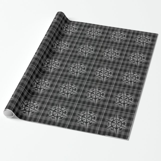 Black White Xmas Holiday Christmas Snowflake Wrapping Paper (Unrolled)