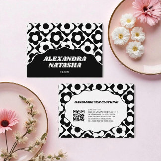 Black White Y2K Flower Handmade Clothing Business Card