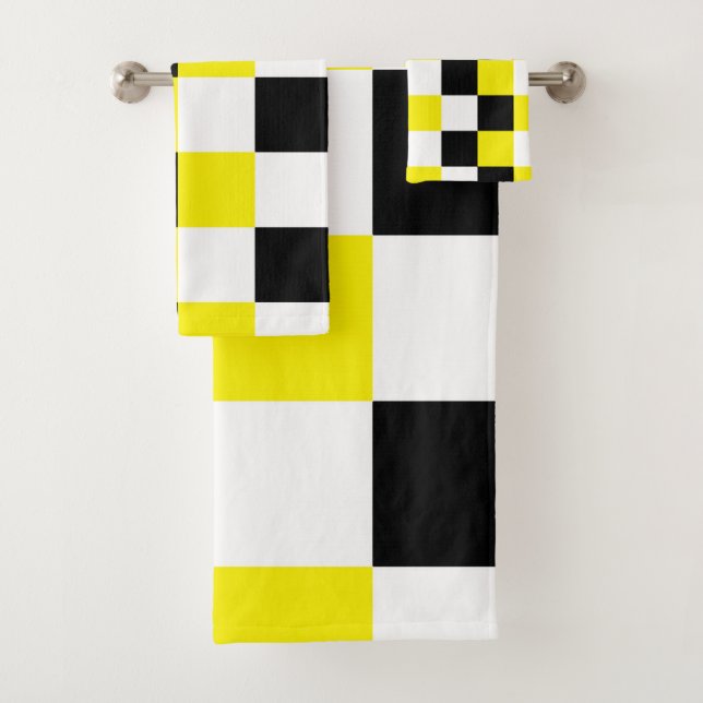Black White Yellow Checker Bath Towel Set (Insitu)