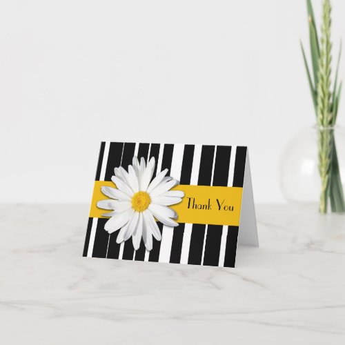 Black White Yellow Daisy Striped Thank You Card