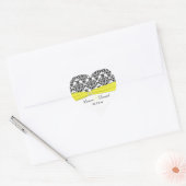 Black White Yellow Damask 1.5" Heart Sticker (Envelope)