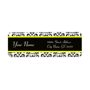 BLACK WHITE YELLOW DAMASK LABEL