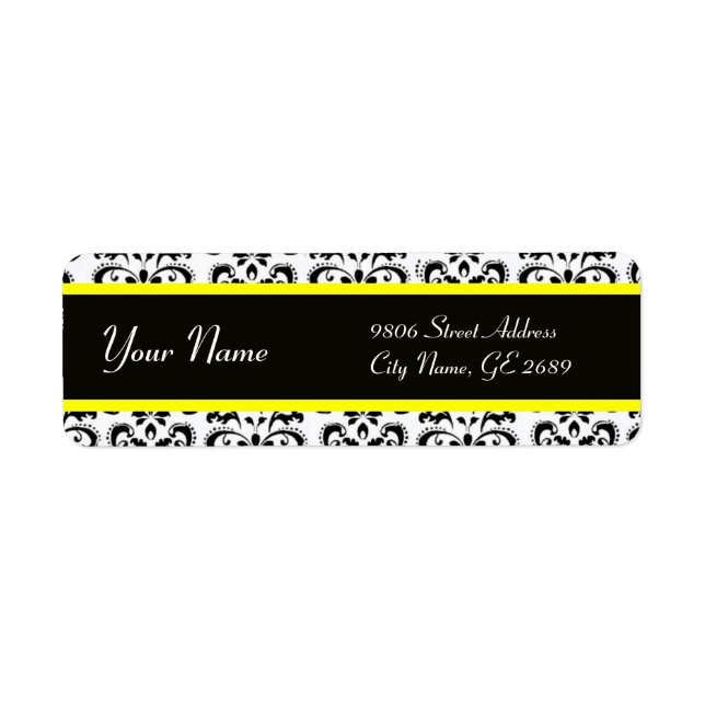 BLACK WHITE YELLOW DAMASK LABEL (Front)