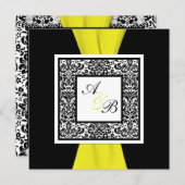 Black, White, Yellow Damask PRINTED RIBBON Invitation (Front/Back)
