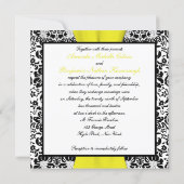 Black, White, Yellow Damask PRINTED RIBBON Invitation (Back)