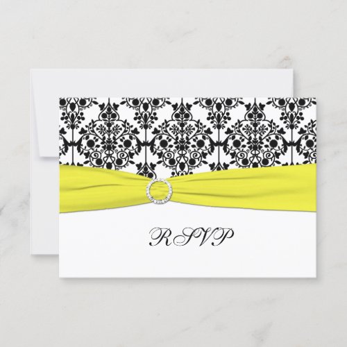 Black, White, Yellow Damask RSVP Card Invitations